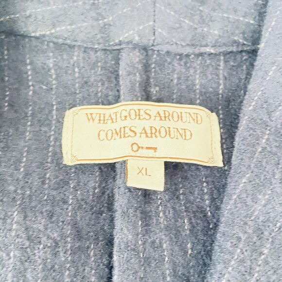 What Goes Around Comes Around VINTAGE Vest XL Blue Wool Blend Pinstripe Classic - Picture 5 of 7